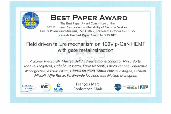 Best Paper Award alla Conferenza ESREF 2025